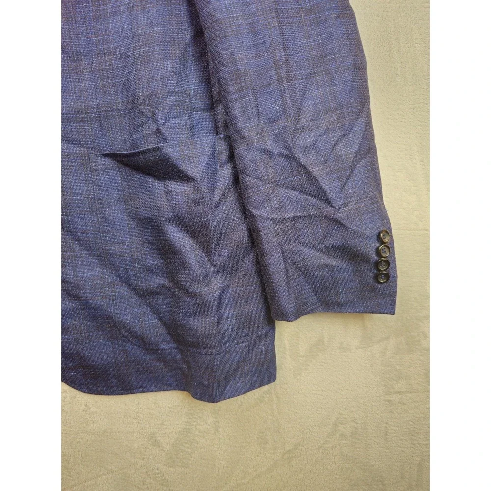 Canali Kei Blazer 56L/46L Navy Blue Plaid Wool Silk Linen Jacket Sport Coat